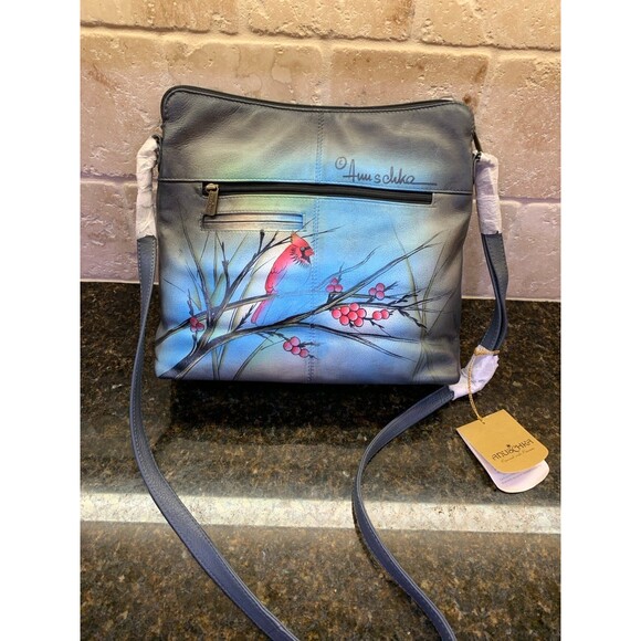 RARE Anuschka Leather Hand Painted "Northern Cardinal" Crossbody Handbag NWT - Picture 6 of 12